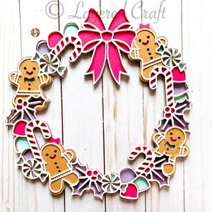 3D Christmas Gingerbread House Cookie Wreath Mandala Layered Digital Cut File image 1