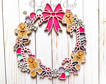 3D Navidad Gingerbread House Cookie Wreath- Mandala Layered Digital Cut File