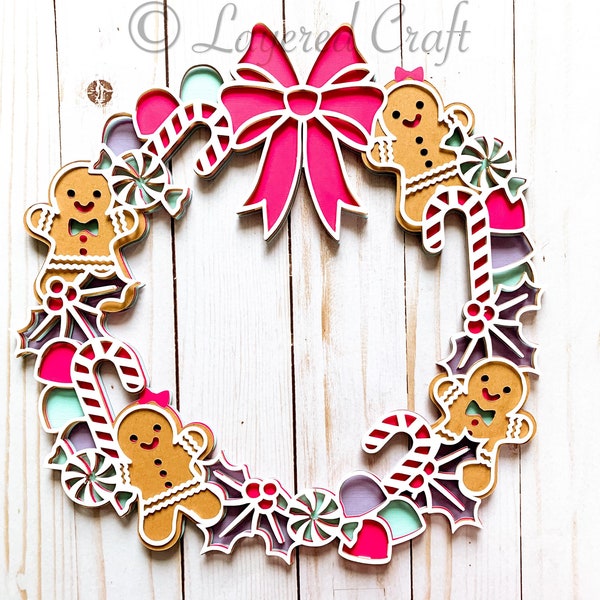 3D Noël Gingerbread House Cookie Wreath- Mandala Layered Digital Cut File