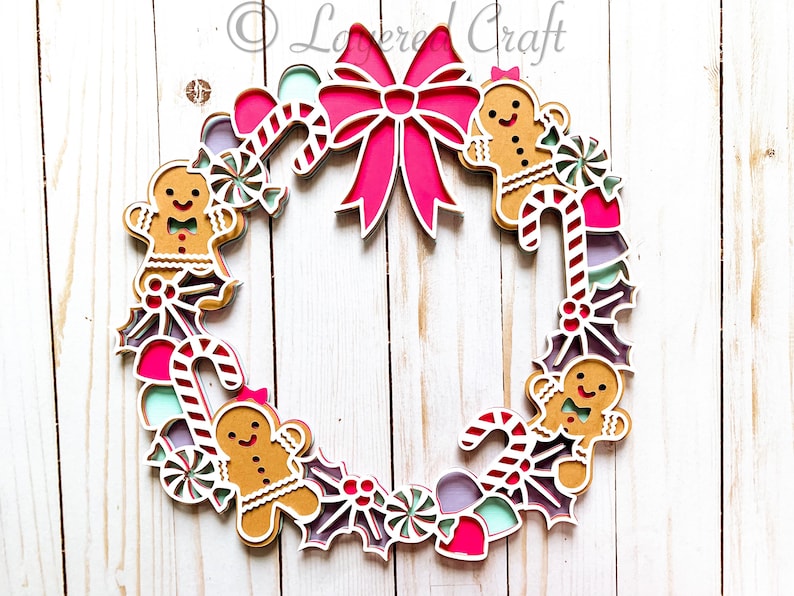 3D Christmas Gingerbread House Cookie Wreath Mandala Layered Digital Cut File image 1