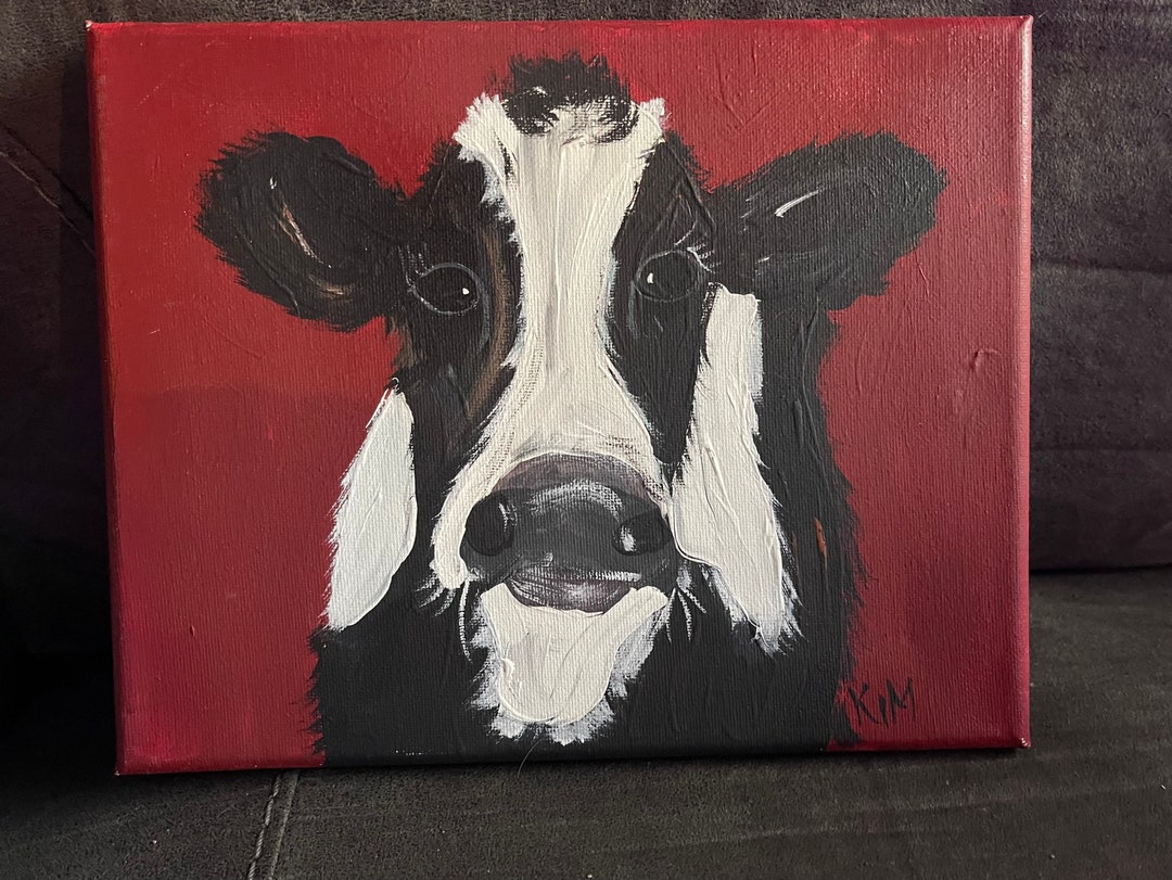Black and White Cow Painting on Canvas - Etsy