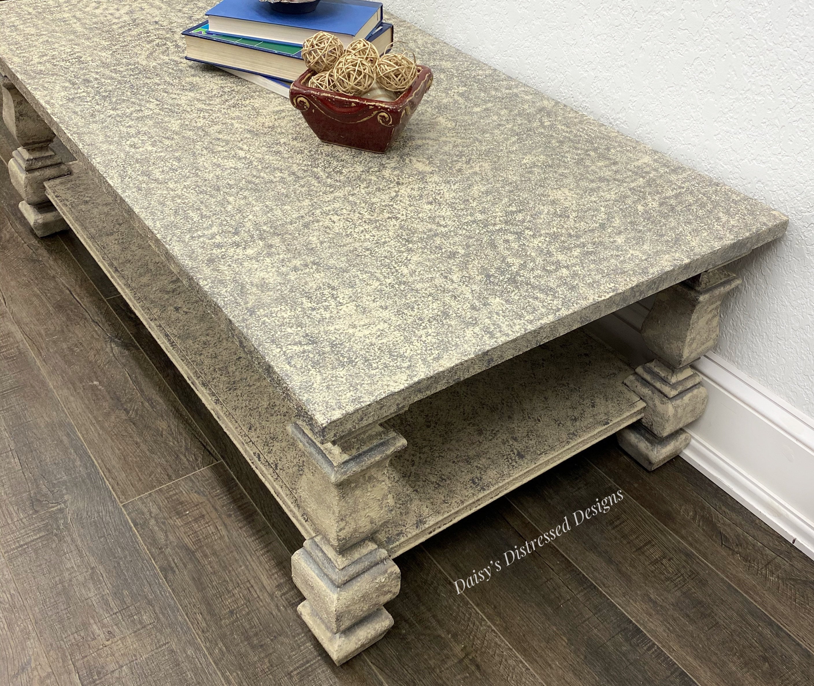 Coffee Table Faux Stone Finish hand painted gray and cream Etsy