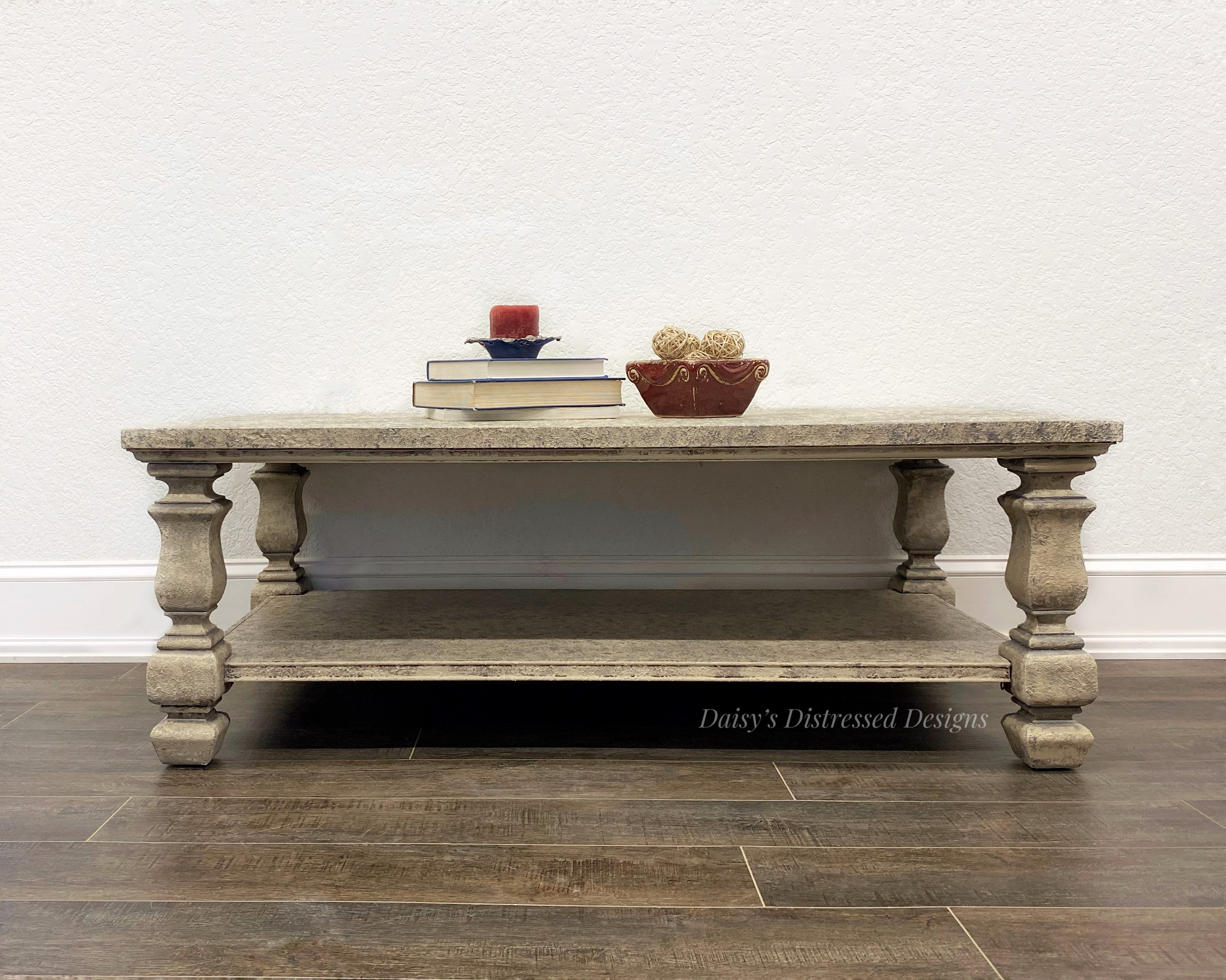 Coffee Table Faux Stone Finish hand painted gray and cream Etsy