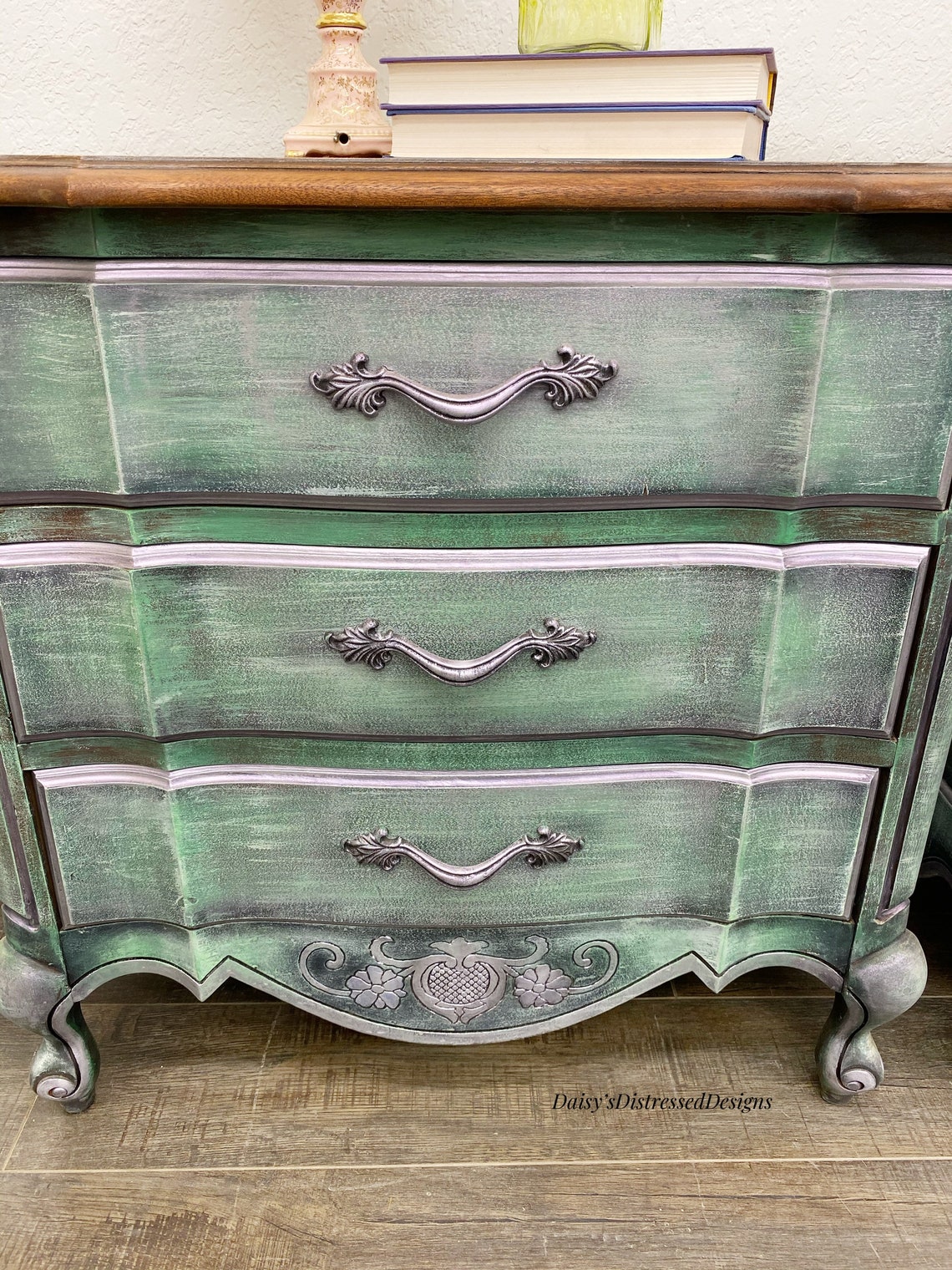 Large Night Stand Set Distressed Harlequin Green and Metallic Etsy