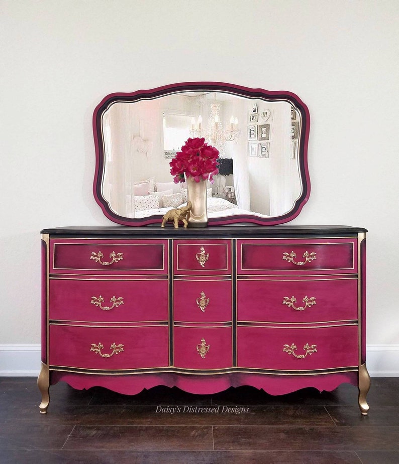 Sold Example Of Custom Vintage Dresser With Mirror My Y Hot Pink Mess French Provincial Bathroom Vanity Bedroom Hollywood Glam