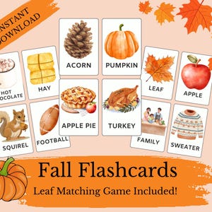 Jeu de cartes mémoire d'automne : cartes d'apprentissage imprimables pour les activités d'automne, apprentissage en classe, jeu d'associations, automne, feuilles assorties, apprentissage précoce