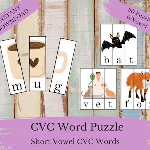 CVC Word Puzzle Game - Educational Learning, Kids Spelling Activity, Montessori Inspired, Early Literacy Development, Homeschooling Supplies