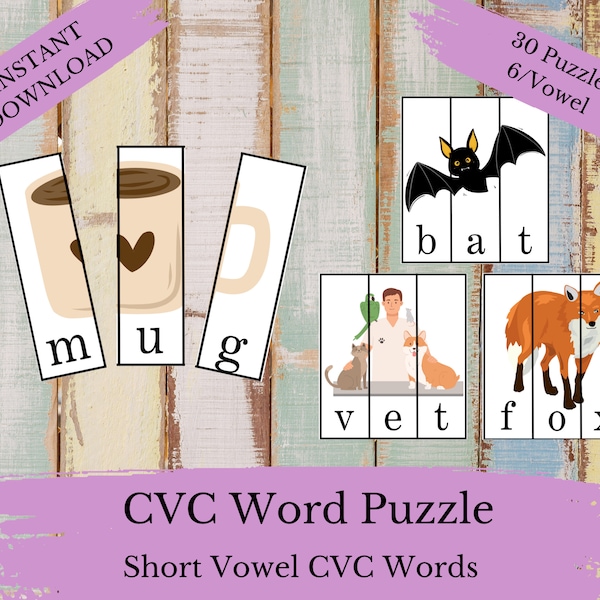 CVC Word Puzzle Game - Educational Learning, Kids Spelling Activity, Montessori Inspired, Early Literacy Development, Homeschooling Supplies