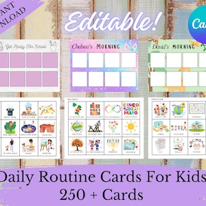 Cartes modifiables du programme quotidien pour enfants | Programme visuel et tableau des tâches d'inspiration Montessori | Routines du matin, de l'après-midi et du soir