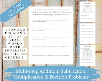 Grade 4 Math Word Problems Workbook | Real-World Problem Solving (Digital Download)