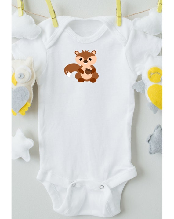 Woodland Baby Squirrel Short Sleeve Baby Onesie