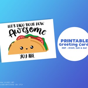 Carte de remerciement imprimable Taco Pun, carte d’appréciation, carte de remerciement d’infirmière, carte de remerciement d’employé - Let's Taco Bout How Awesome You Are