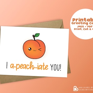 Carte de remerciement imprimable Kawaii Fruit Pun, Peach Pun, Funny Food, Employee Coworker Appreciation, Funny Greeting Card, Instant Download