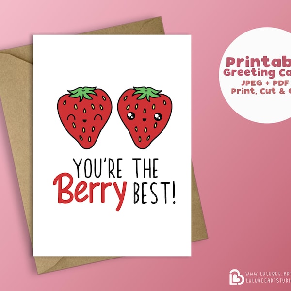 Printable Kawaii Food Thank You Card, Berry Fruit Pun, Appreciation Card, Printable Cards, Instant Download - You're the Berry Best