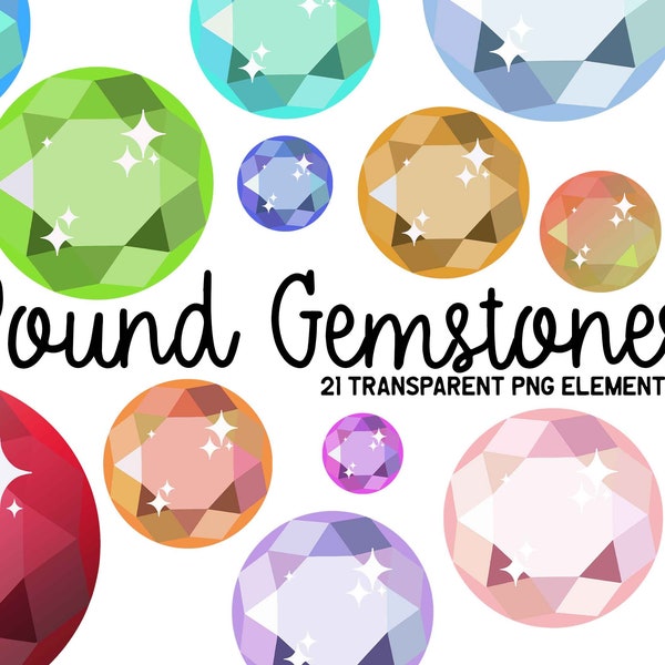 Round Cut Gemstone Clipart, Gem Graphics, Round Jewelry Stone Clipart - Instant Download, Sticker Design, Sublimation, Personal, Commercial