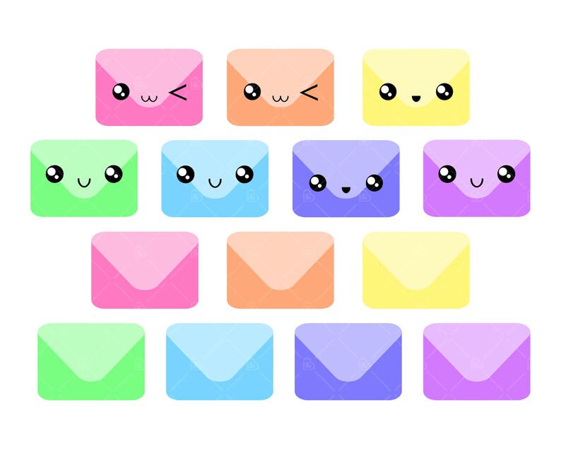 Cute Envelopes Clipart Set Kawaii Mail Graphics Pastel Etsy Finland