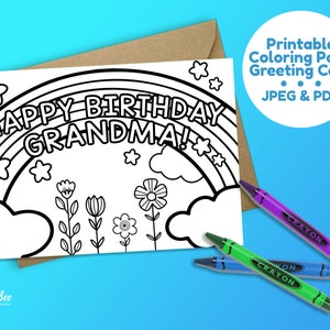 Coloriage imprimable page carte de voeux d'anniversaire pour grand-mère, joyeux anniversaire grand-mère, carte de coloriage pour les enfants, carte de voeux imprimable instantanée