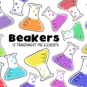 ビーカー クリップアート、科学グラフィックス、実験室、科学の授業、学校、化学、昇華、即時ダウンロード - 15 透明 PNG