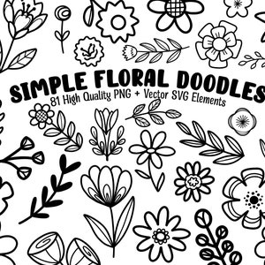 Floral Doodle Graphics, Cute Flower Set, Stamps, Flower Line Art - Digital Instant Download, Sublimation, Personal, Commercial