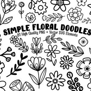 Floral Doodle Graphics, Cute Flower Set, Stamps, Flower Line Art - Digital Instant Download, Sublimation, Personal, Commercial