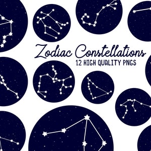Zodiac Constellation Set, Celestial Art Bundle mit 12 astrologischen Zeichen, Sofortiger Download, Sublimationsdateien, Persönlich und Kommerziell