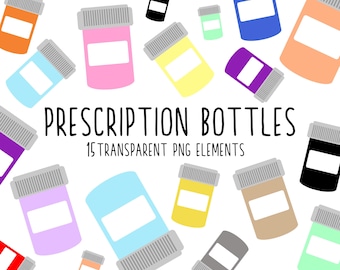 Prescription Pill Bottle Clipart, Medicine Bottle Graphics, Pharmacist, Pharmacy Medication, Instant Download, Personal & Commercial Use