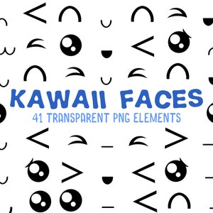 Kawaii Faces Clip Art, Gráficos Kawaii, Cartoon Face Clip Art, Gráficos de Expressões Fofas, Download Instantâneo - 41 Transparent PNG