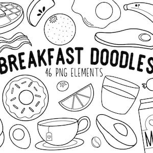 Ontbijt Doodle Clipart, Ontbijtvoedsel Lijnkunst, Procreate Stamps - Instant Download, Sticker Design, Sublimatie, Persoonlijk, Commercieel
