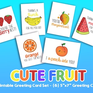 Conjunto de cartões de agradecimento para comida Kawaii para impressão, pacote de cartões de desconto, frutas fofas, cartão de agradecimento, funcionários, download instantâneo