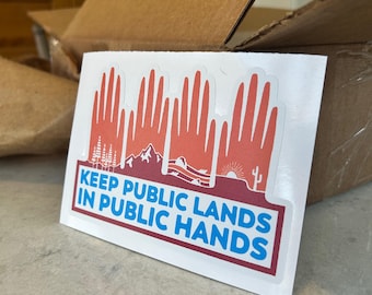 Keep Public Lands in Public Hands Bumper Sticker - Orange and Blue
