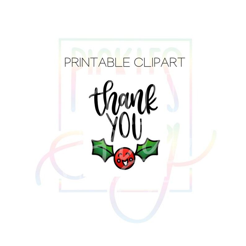 Christmas Thank You Clipart Christmas Holly PNG Handdrawn | Etsy