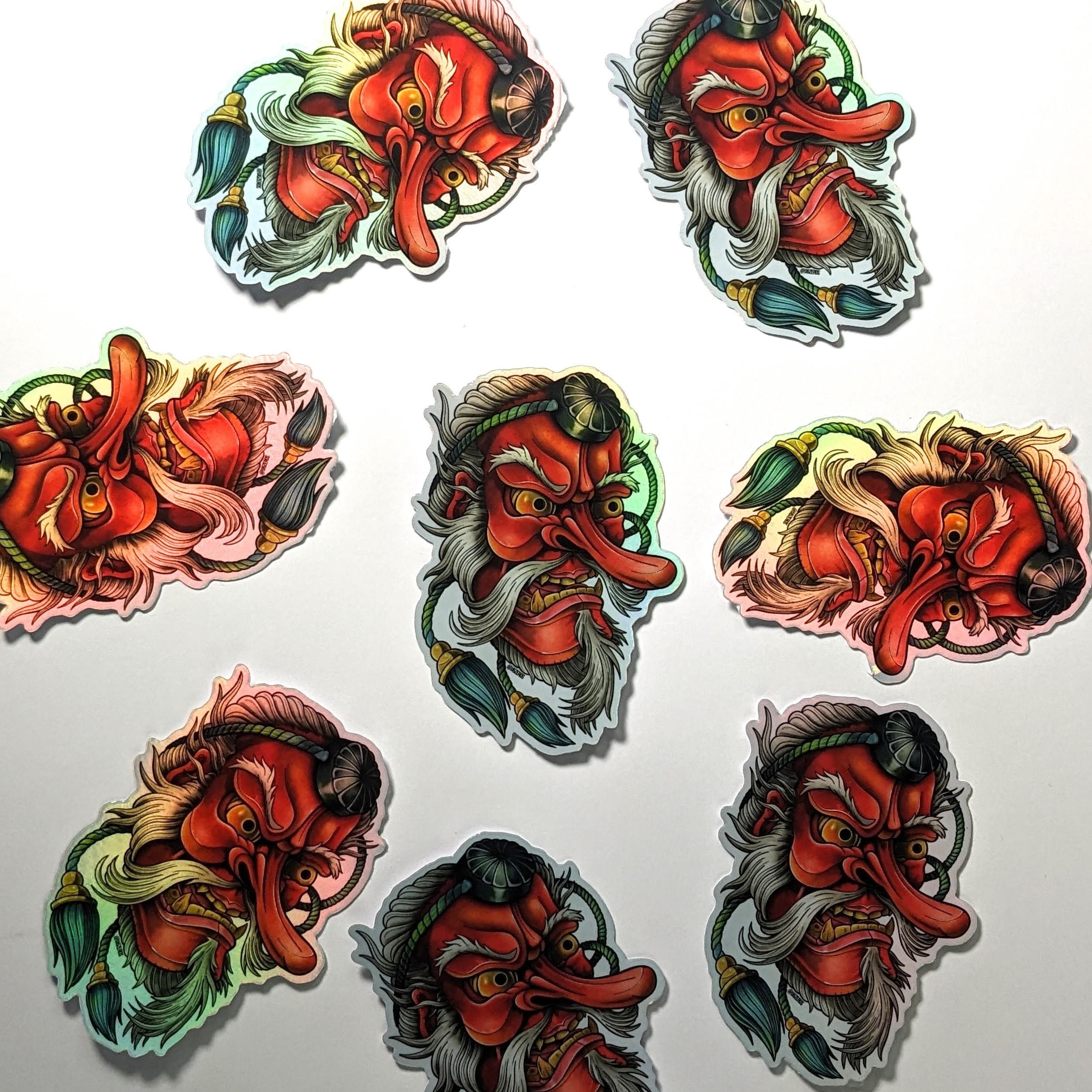 Tengu Vector Sticker Japanese Tengu Mask Sticker – Holographic Waterproof Vinyl Decal - Etsy
