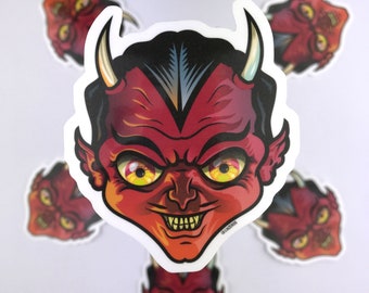 Pegatina de diablo con pelo engominado - Vinilo brillante suave, personaje de Halloween
