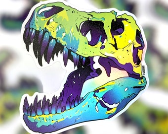 Pegatina holográfica de calavera de T-Rex, vinilo impermeable