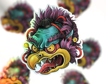 Japanese Kappa Mask Holographic Sticker - Waterproof Vinyl Decal