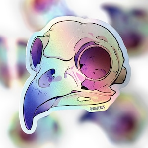 Holo Bird Skull Vinyl Sticker, Animal Skull Sticker, Skull Sticker, Holographic Sticker, Laptop Sticker, Waterbottle Sticker, Waterproof