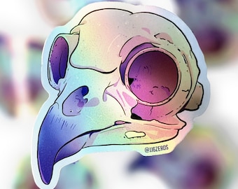 Holographic Bird Skull Sticker – Waterproof Vinyl Decal, Australian Made