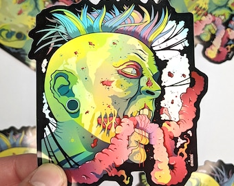 Zombie Bite Holographic Vinyl Sticker, Halloween Decal