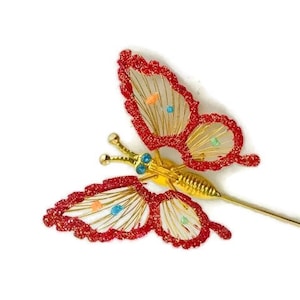 Vintage Gold Tone Butterfly Glitter Hat Pin
