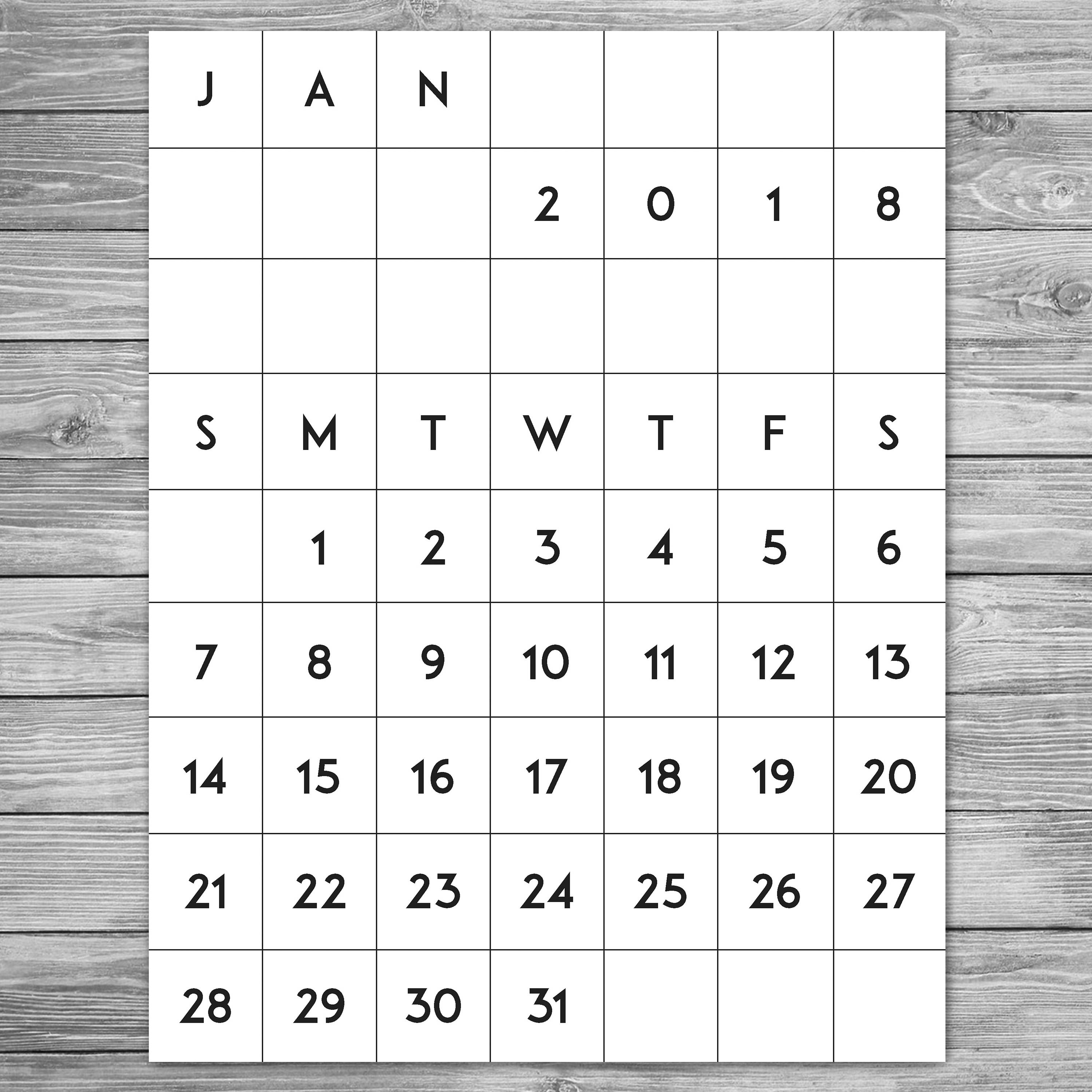 2018 2019 Printable Minimalist Monthly Calendar Desk