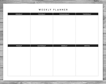 Printable, Landscape Minimalist Weekly Planner, Weekly Schedule, Weekly Agenda, Desk Planner, Planner Download, To Do List, A4, 8.5 x 11