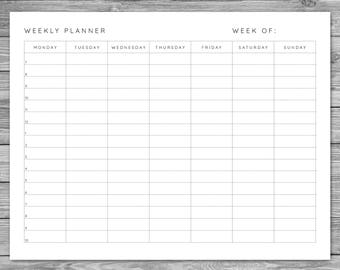 Printable, Landscape Minimalist Weekly Planner, Weekly Schedule, Weekly Agenda, Desk Planner, Planner Download, To Do List, A4, 8.5 x 11