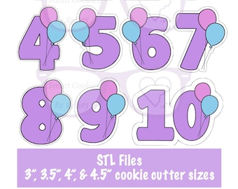 Balloon Number Cookie Cutter STL Files: 3D Printing Templates (Digital Download)