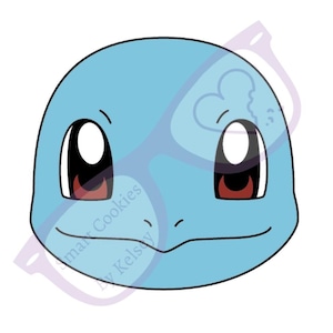 May include: A blue cartoon character with large eyes and a small mouth. The character has a light blue body and a dark blue outline.