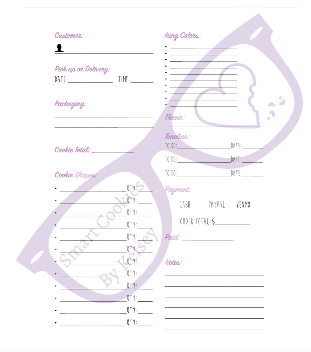 Printable and Editable Cookie Planner or Baking Planner Etsy
