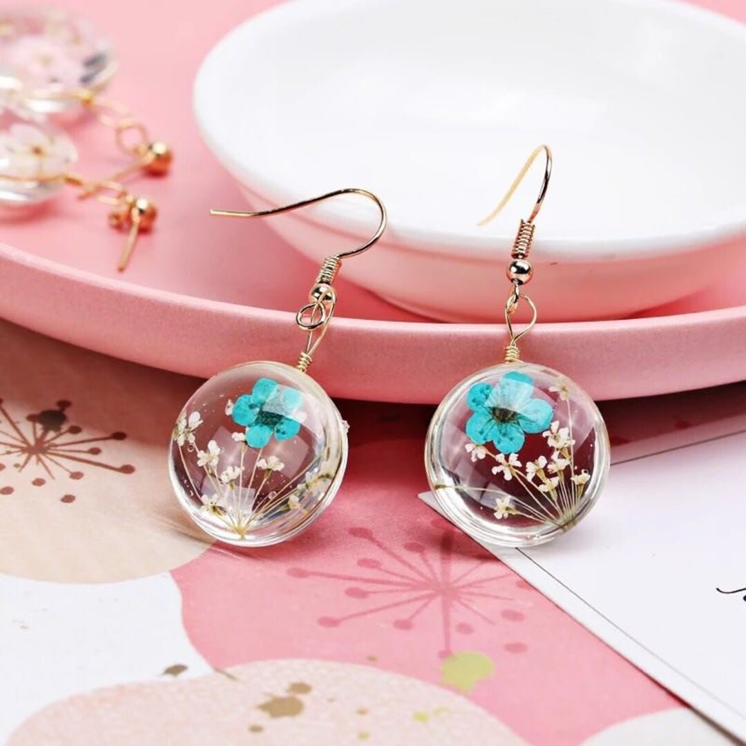 Real Flower Earrings Handmade Earrings Pressed Flowers Dry Etsy