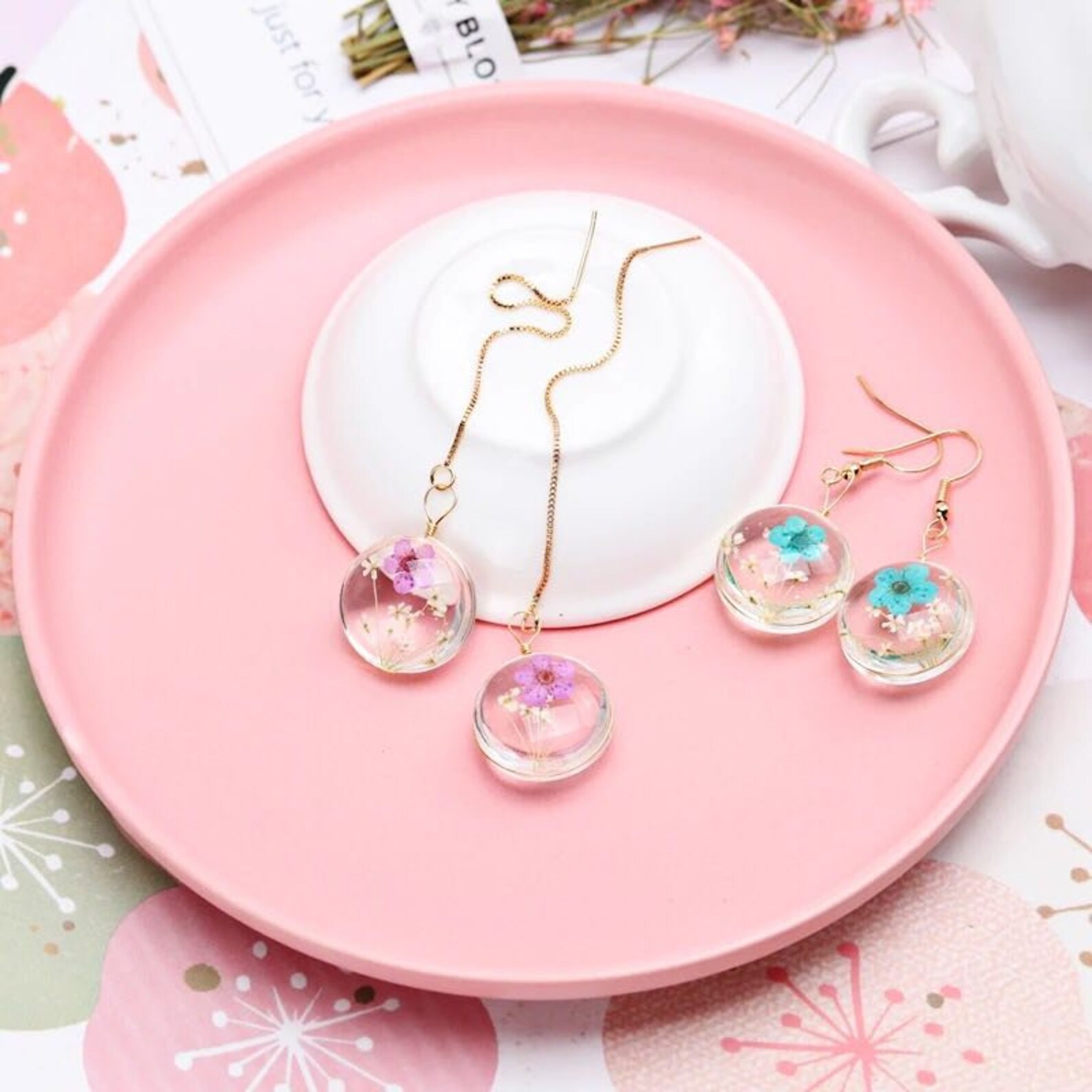 Real Flower Earrings Handmade Earrings Pressed Flowers Dry Etsy