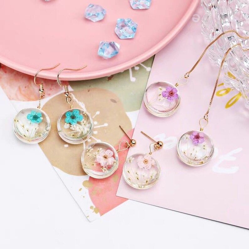 Real Flower Earrings Handmade Earrings Pressed Flowers Dry Etsy