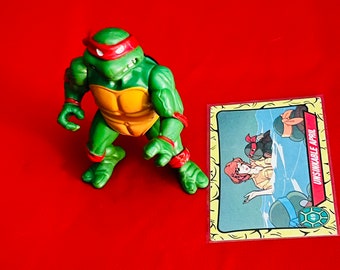 1988 Raphael TMNT Hard Head Teenage Mutant Ninja Turtle Action 4” Figure with 1 TMNT card.(Playmates Toys) 80s Vintage Toys,Gifts,Nostalgia.