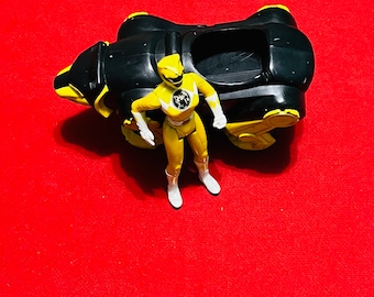 1995 Power Rangers Yellow Mini 4”Mighty Morphin Power Rangers (Series 1) Original action figure  + Vehicle + Trading card only! By Saban!